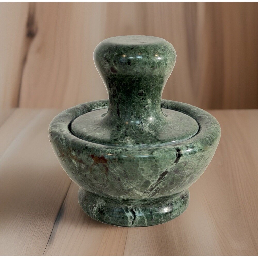 Vintage Green Marble Mortar & Pestle Heavy Stone Kitchen Decor 4” *Easier To Use